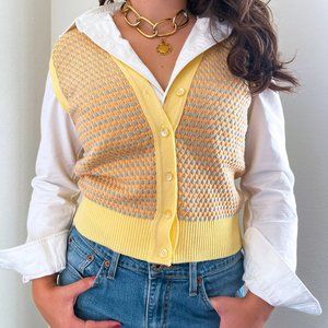 Vintage Knit Multi Color Funky Grandpa Grandma Sweater Cardigan Vest